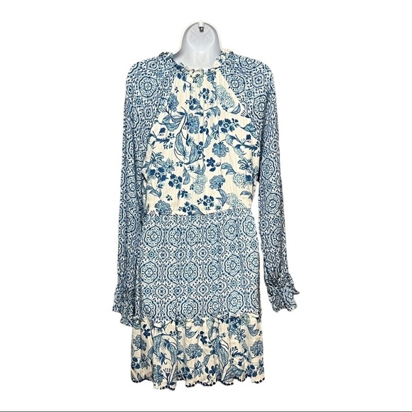 House of Harlow 1960 Floral Print Tassel Tie Dress V-Neck Long Sleeve Boho Mini - Picture 4 of 15
